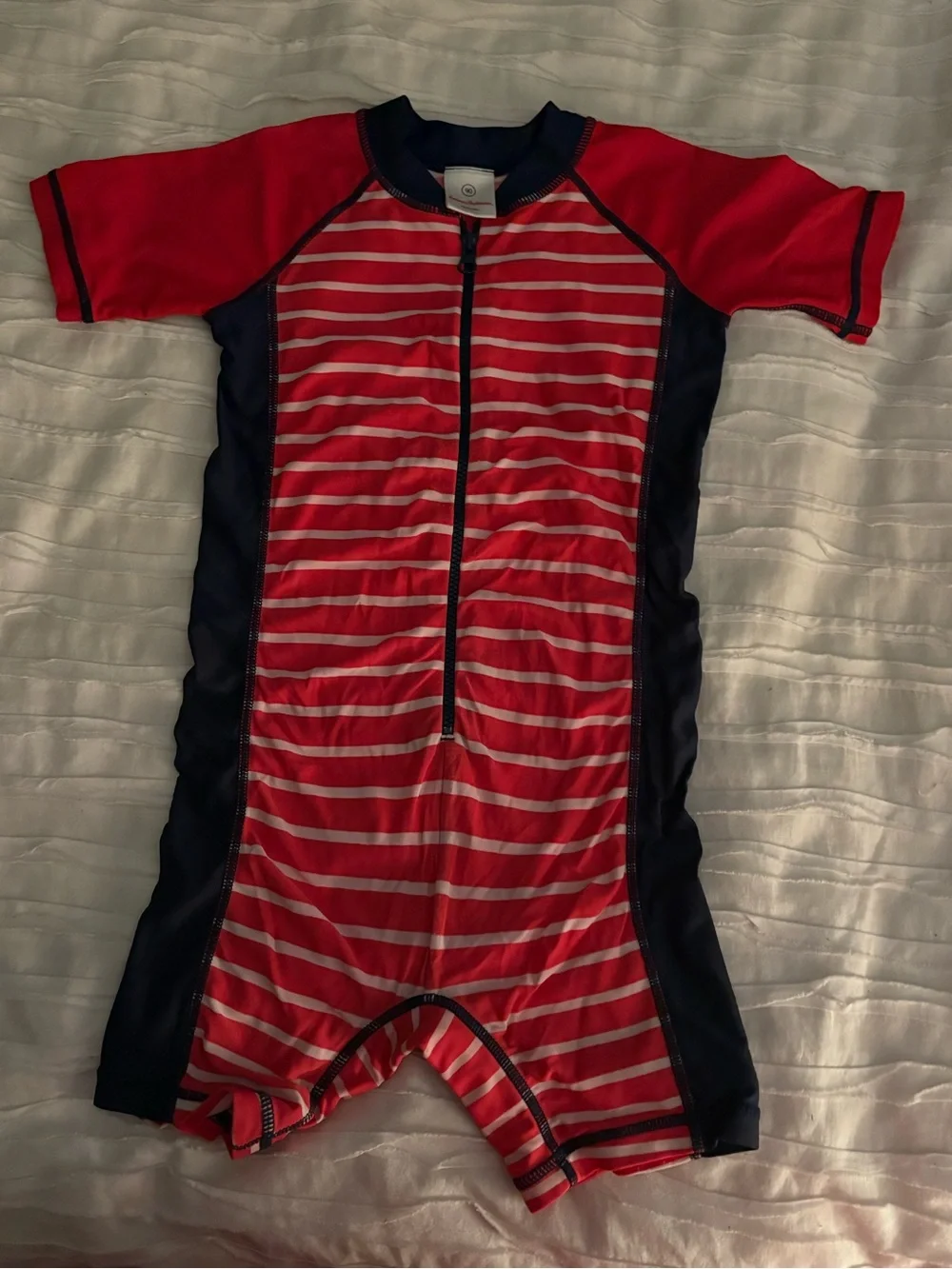 Hanna Andersson Red & Navy Short-Sleeve Stripe Rashguard One-Piece